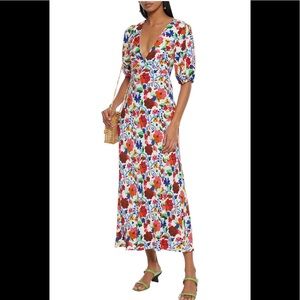 RIXO white Steph tie back floral crepe midi dress